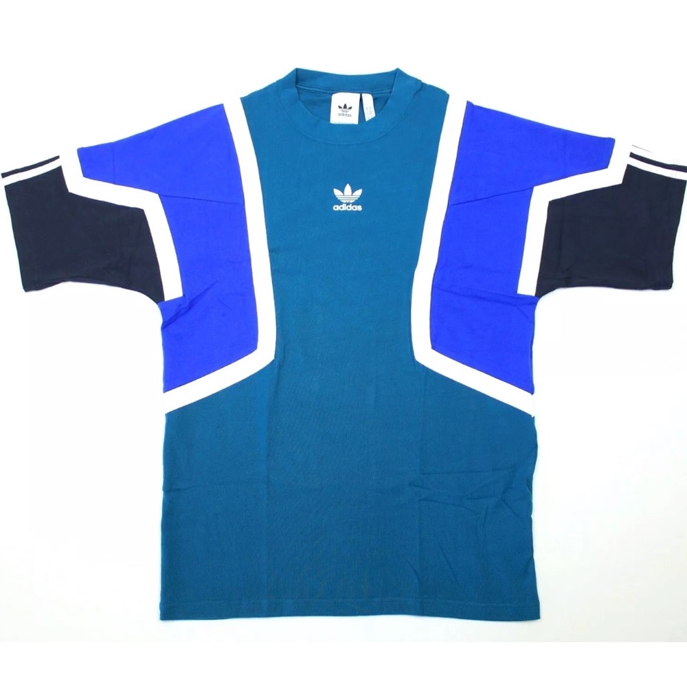 ADIDAS Tee Shirt Colorblock Teal Trefoil 90s NOVA